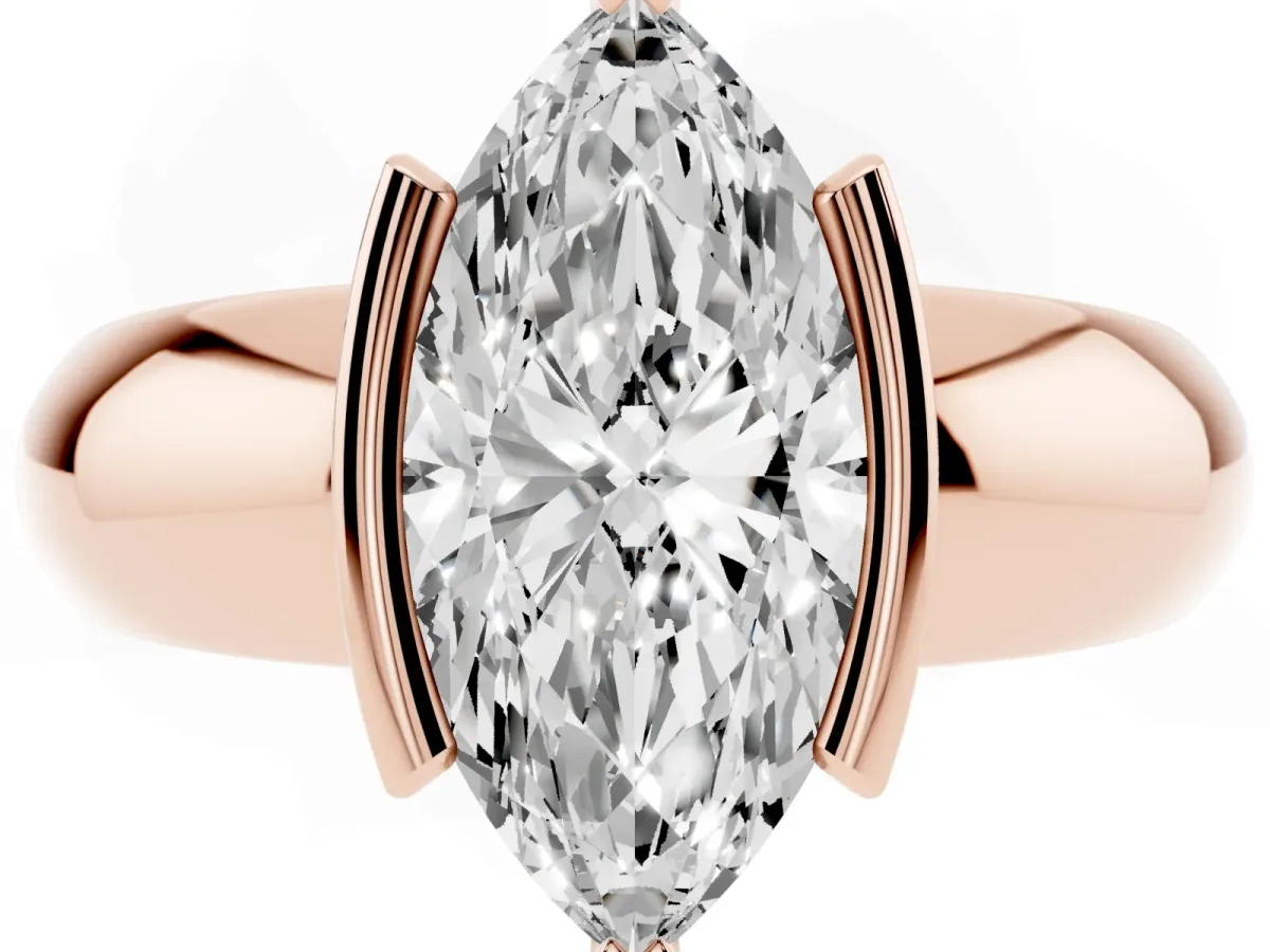 Marquise Cut Solitaire Tension Set Diamond Ring with Wide Band Rose gold