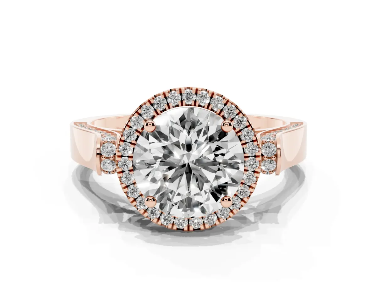 Round Cut Halo Round Diamond Twist Band with Four-Prong Setting Rose gold