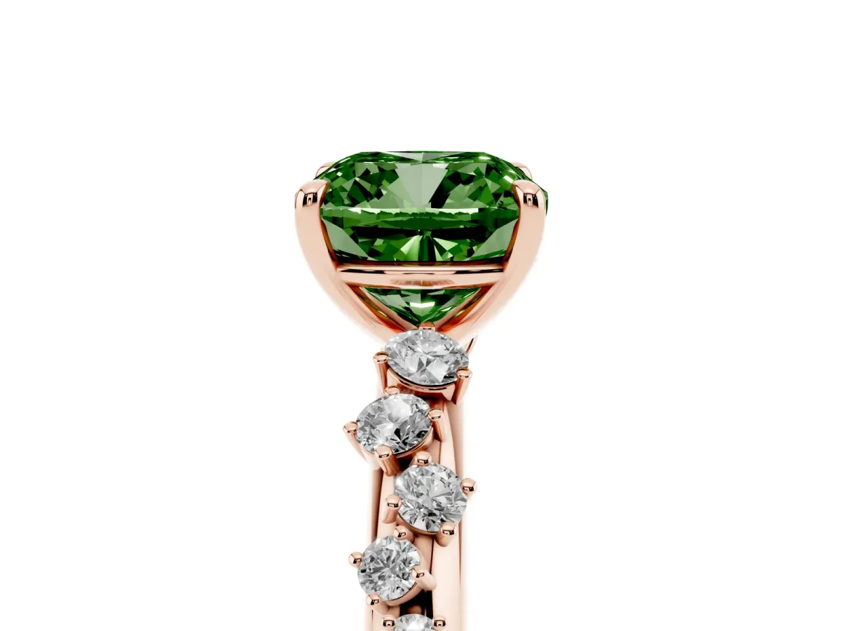Fancy Green Cushion Cut Diamond Cluster Prong-Set Solitaire Ring Rose gold