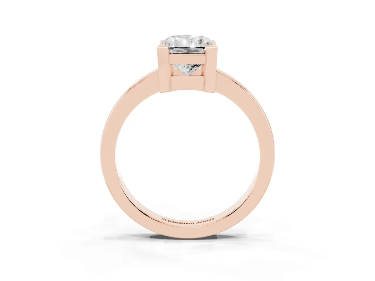 Radiant Cut Cut Solitaire Ring with Four-Prong Setting and Classic Band Rose gold