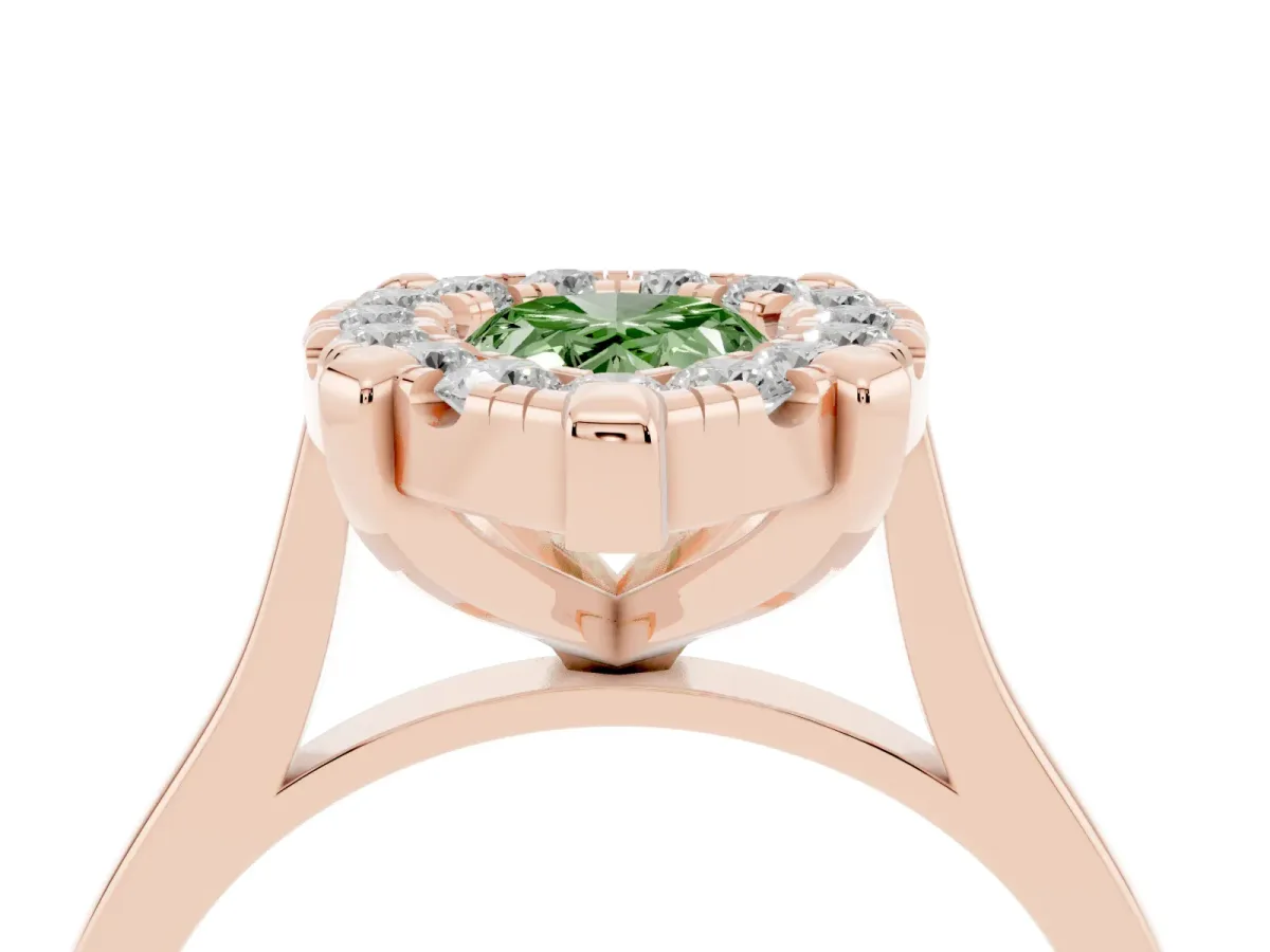 Fancy Green Pear Cut Diamond Cluster Halo Solitaire with Four-Prong Setting Rose gold