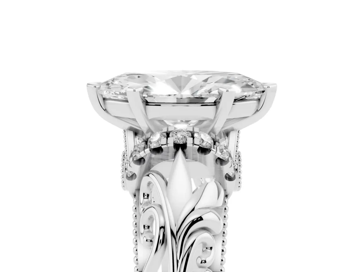 Marquise Cut Solitaire Filigree Engagement Ring with Halo and Prong Setting Silver