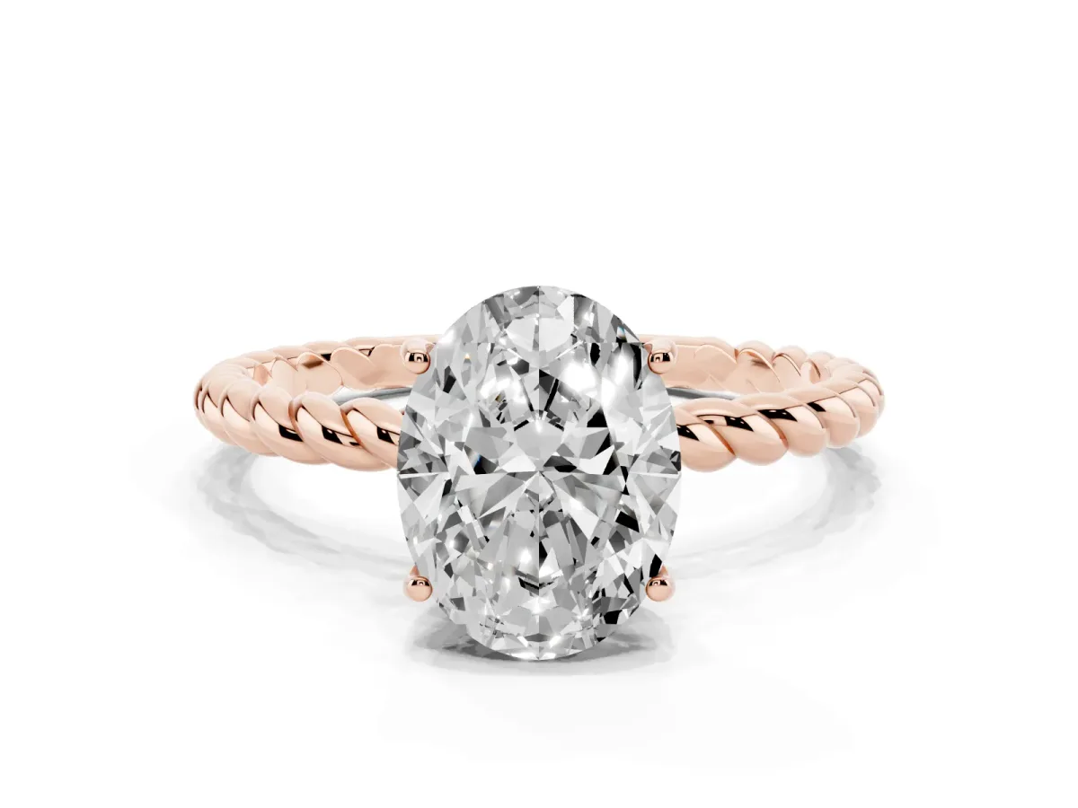 Oval Cut Solitaire Twist Band Ring with Four-Prong Setting Rose gold