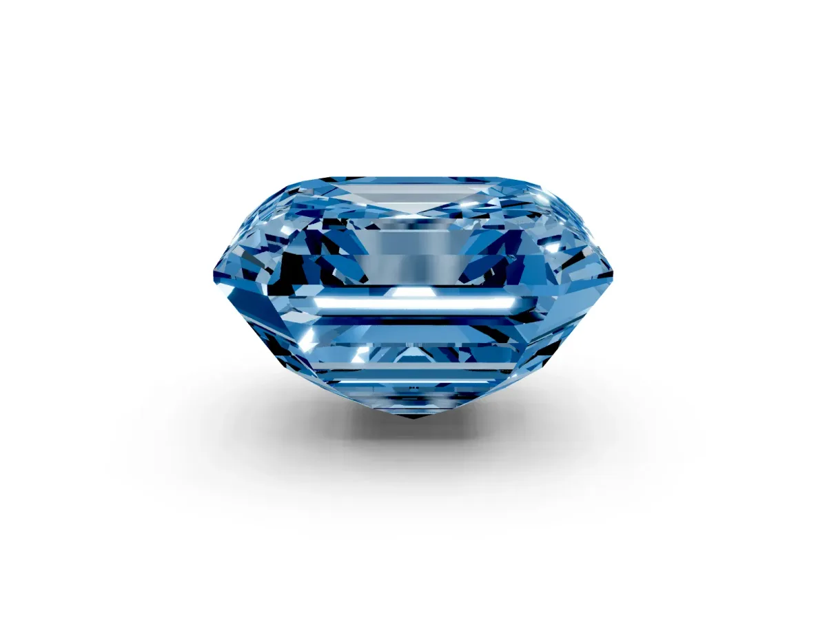 Fancy Blue Asscher Cut Halo Diamond Ring with Milgrain Edge and Round Prong Setting Silver