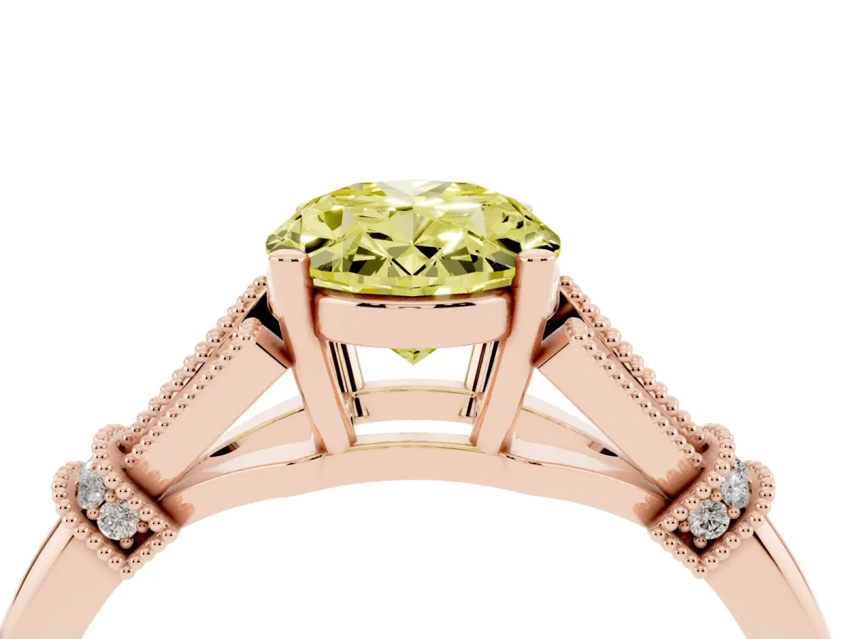 Fancy Yellow Oval Cut Diamond Solitaire Ring with Floral Filigree and Pave Accents Rose gold