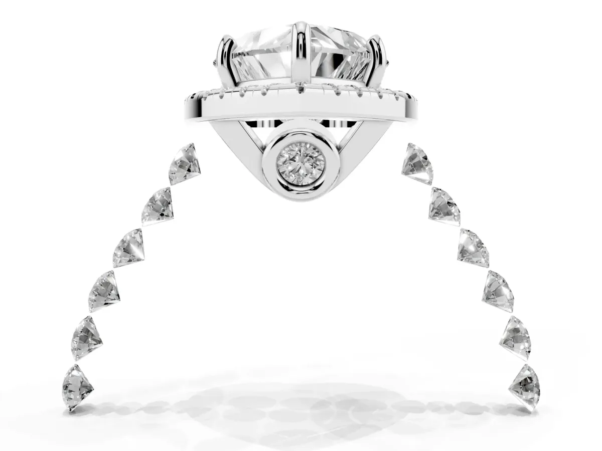 Heart Cut Halo Pavé Diamond Engagement Ring with Four-Prong Setting Silver