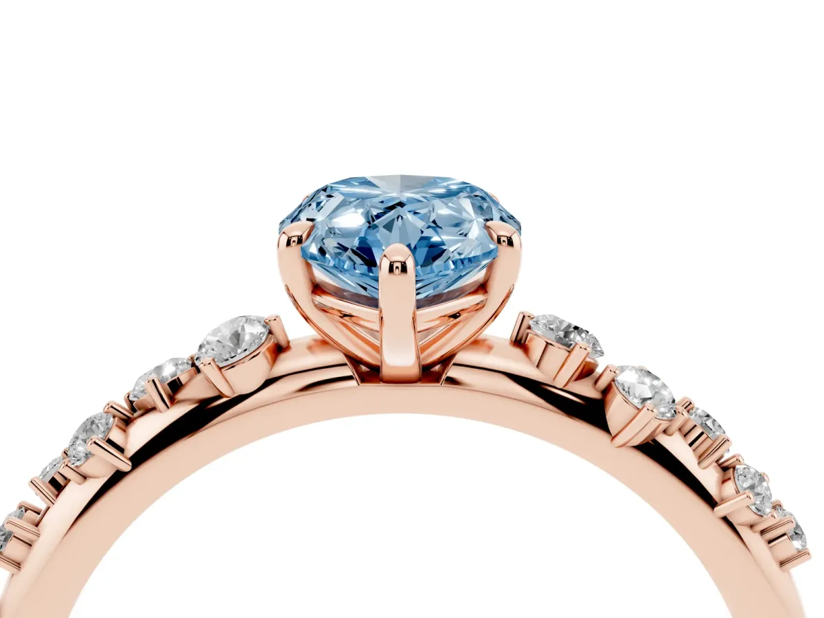 Fancy Blue Pear Cut Diamond Cluster Prong-Set Solitaire Ring Rose gold