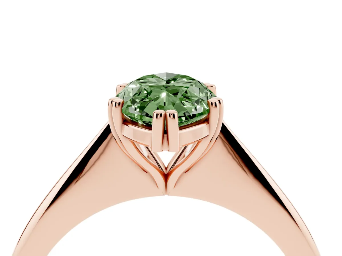 Fancy Green Marquise Cut Solitaire Diamond Ring with Six-Prong Setting and Classic Band Rose gold