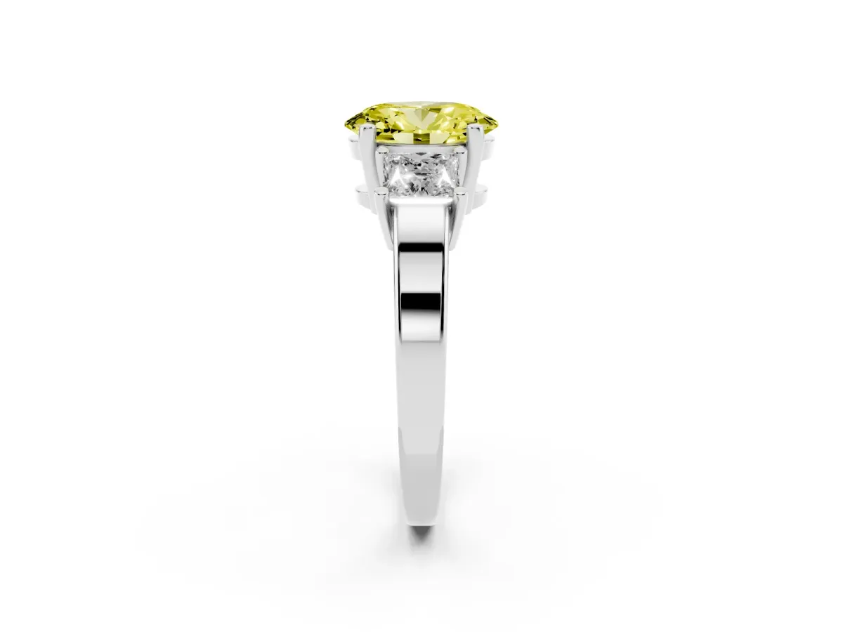 Fancy Yellow Three-Stone Oval Cut Cut Solitaire Ring with Prong Setting Platinum