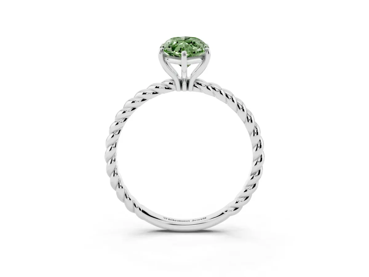 Fancy Green Marquise Cut Solitaire Twist Band Ring with Four-Prong Setting Silver