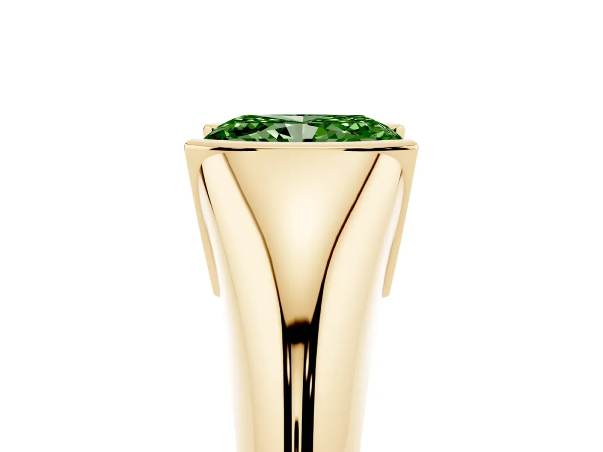 Fancy Green Radiant Cut Solitaire Tension Set Diamond Ring Yellow gold
