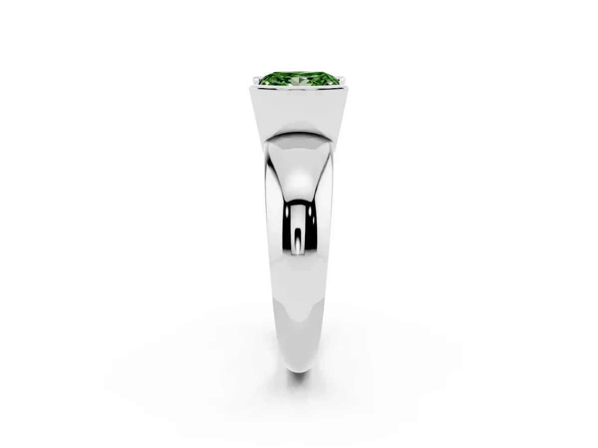 Fancy Green Princess Cut Solitaire Tension Set Diamond Ring with Wide Band Silver