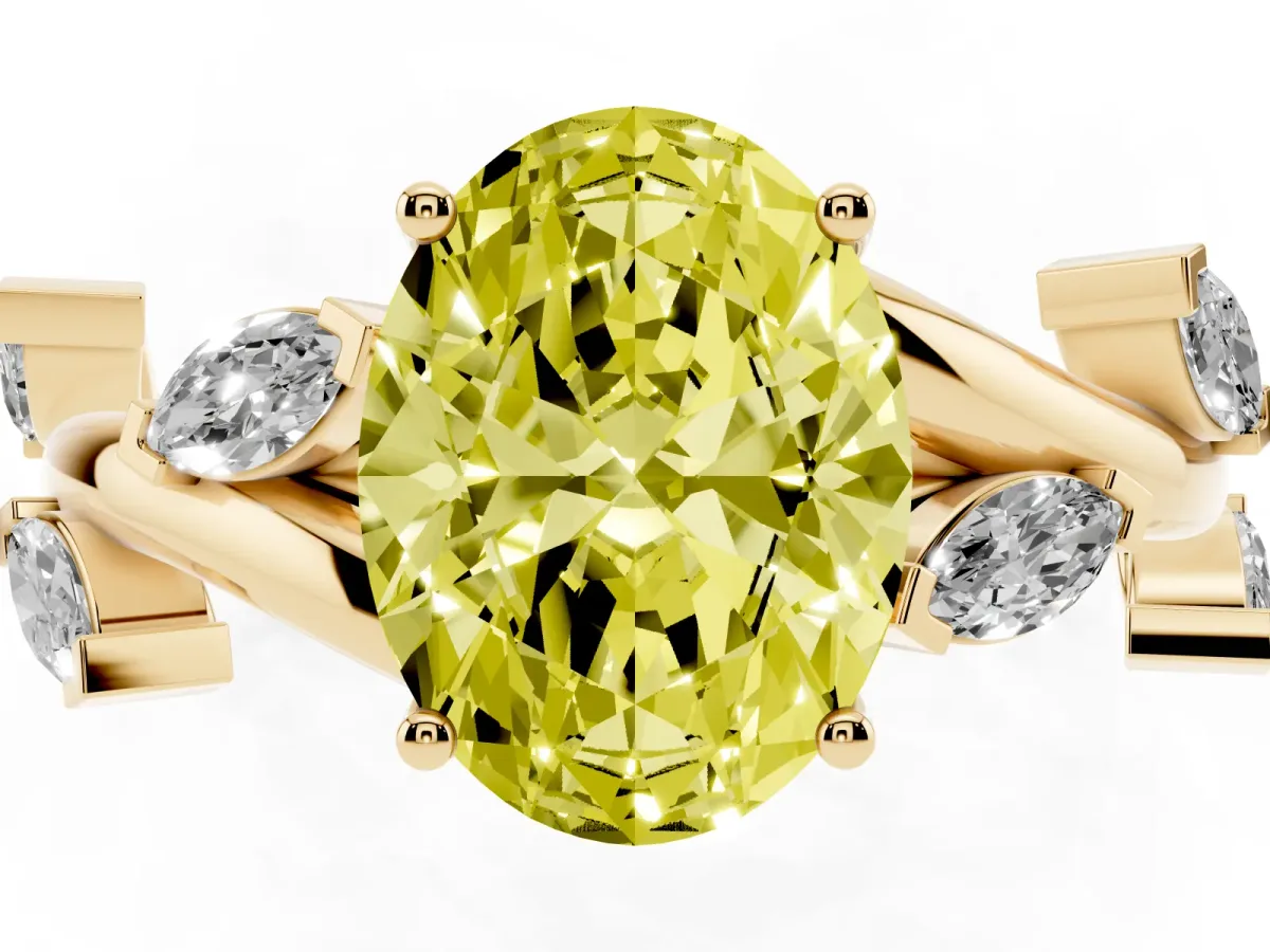 Fancy Yellow Oval Cut Solitaire Twisted Band Marquise Accent Prong Setting Ring Yellow gold