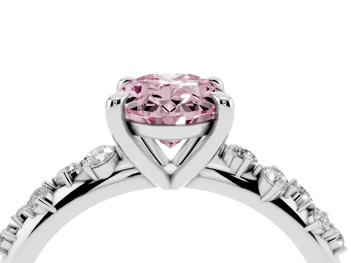 Fancy Pink Oval Cut Cut Diamond Vine Band with Four-Prong Setting Platinum