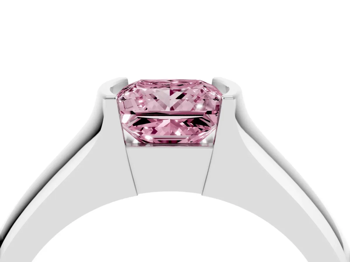 Fancy Pink Princess Cut Solitaire Bezel Set Diamond Ring with Wide Band Silver