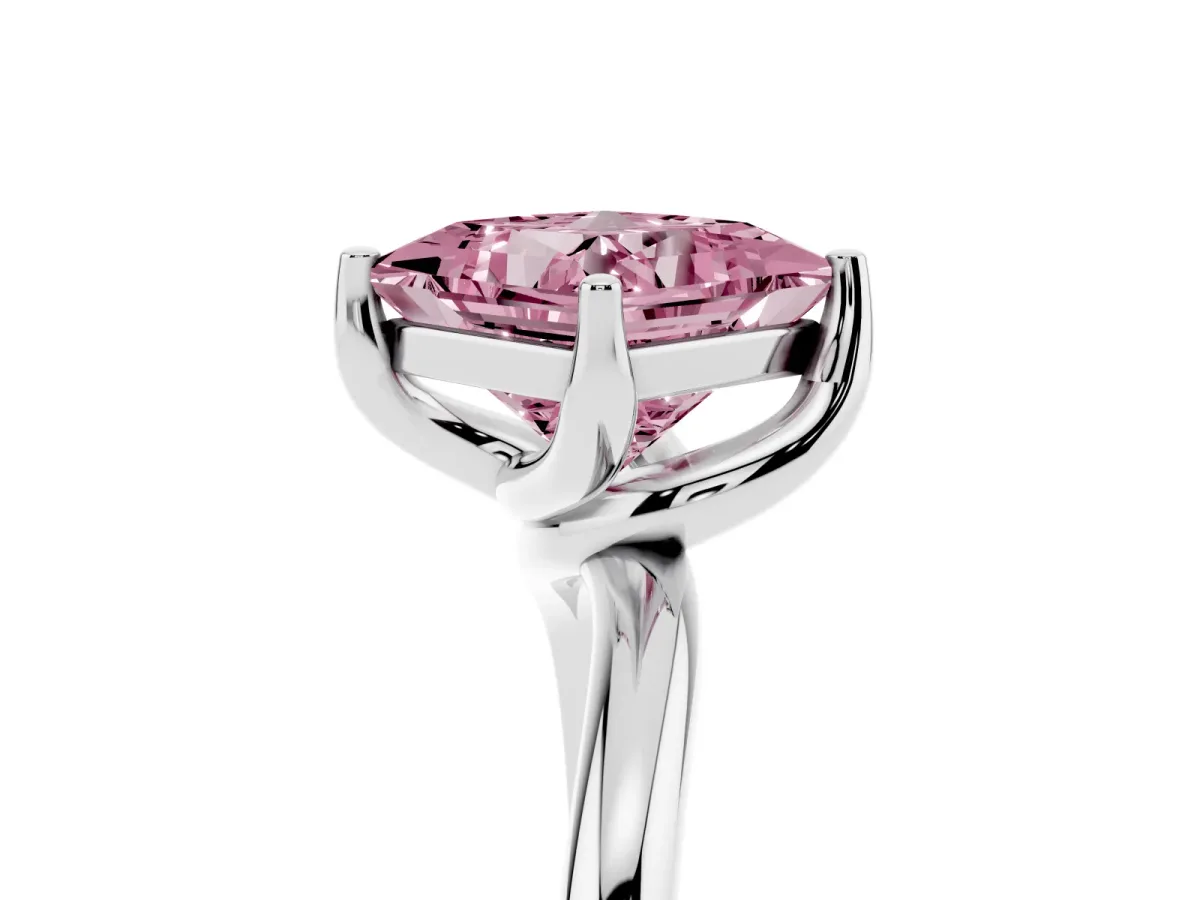 Fancy Pink Princess Cut Diamond Solitaire Engagement Ring with Four-Prong Setting and Classic Band White gold