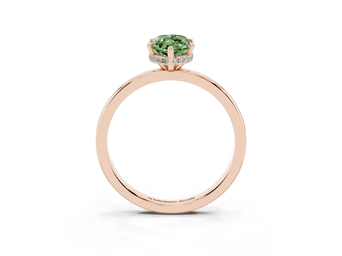 Fancy Green Marquise Cut Solitaire Engagement Ring with Cathedral Band and Four-Prong Setting Rose gold