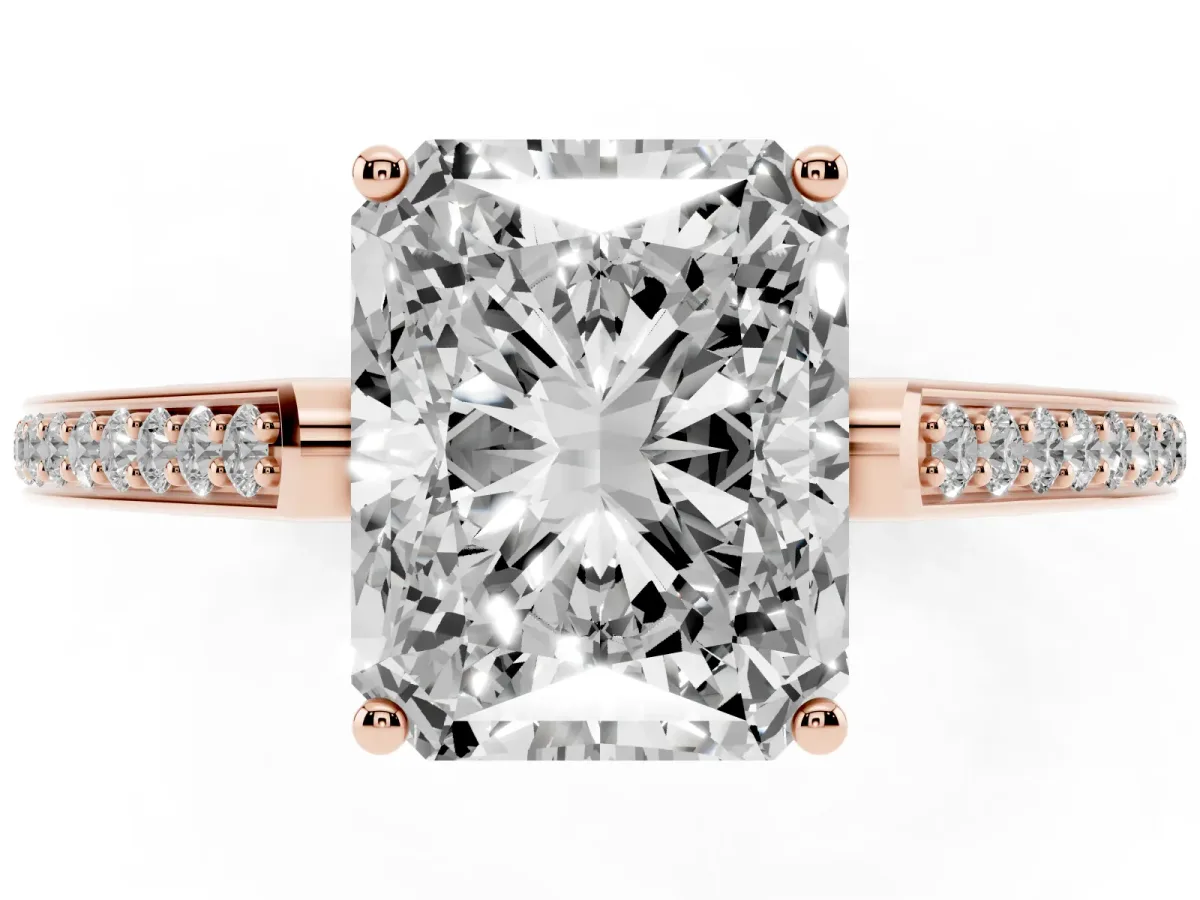 Radiant Cut Cut Cathedral Pave Diamond Engagement Ring with Six-Prong Setting Rose gold