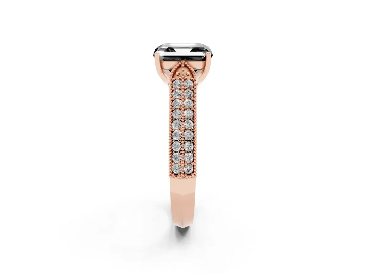 Fancy Black Asscher Cut Cut Pave Split Shank Engagement Ring with Four-Prong Setting Rose gold