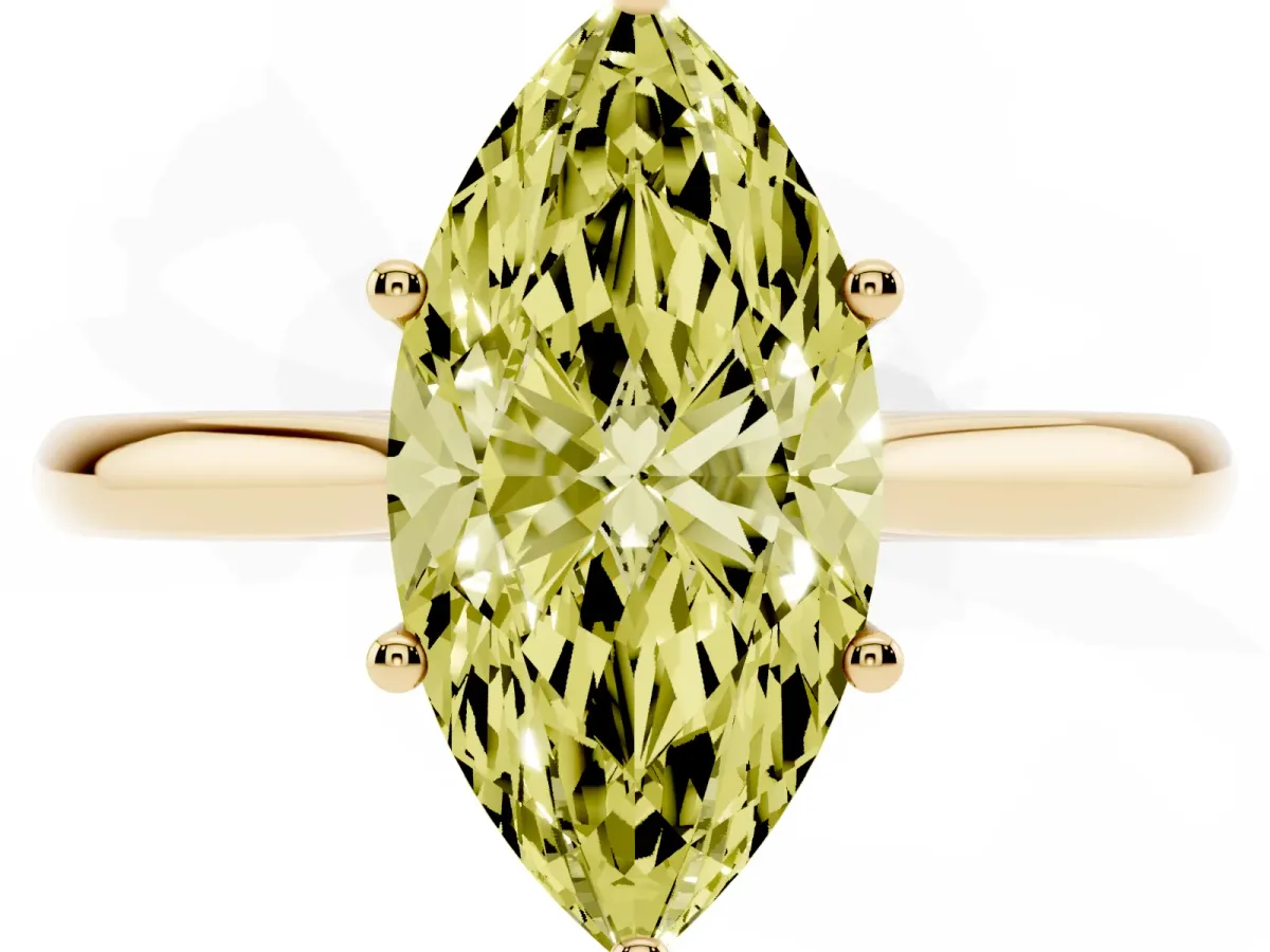 Fancy Yellow Marquise Cut Cut Solitaire Ring with Cathedral Band and Four-Prong Setting Yellow gold