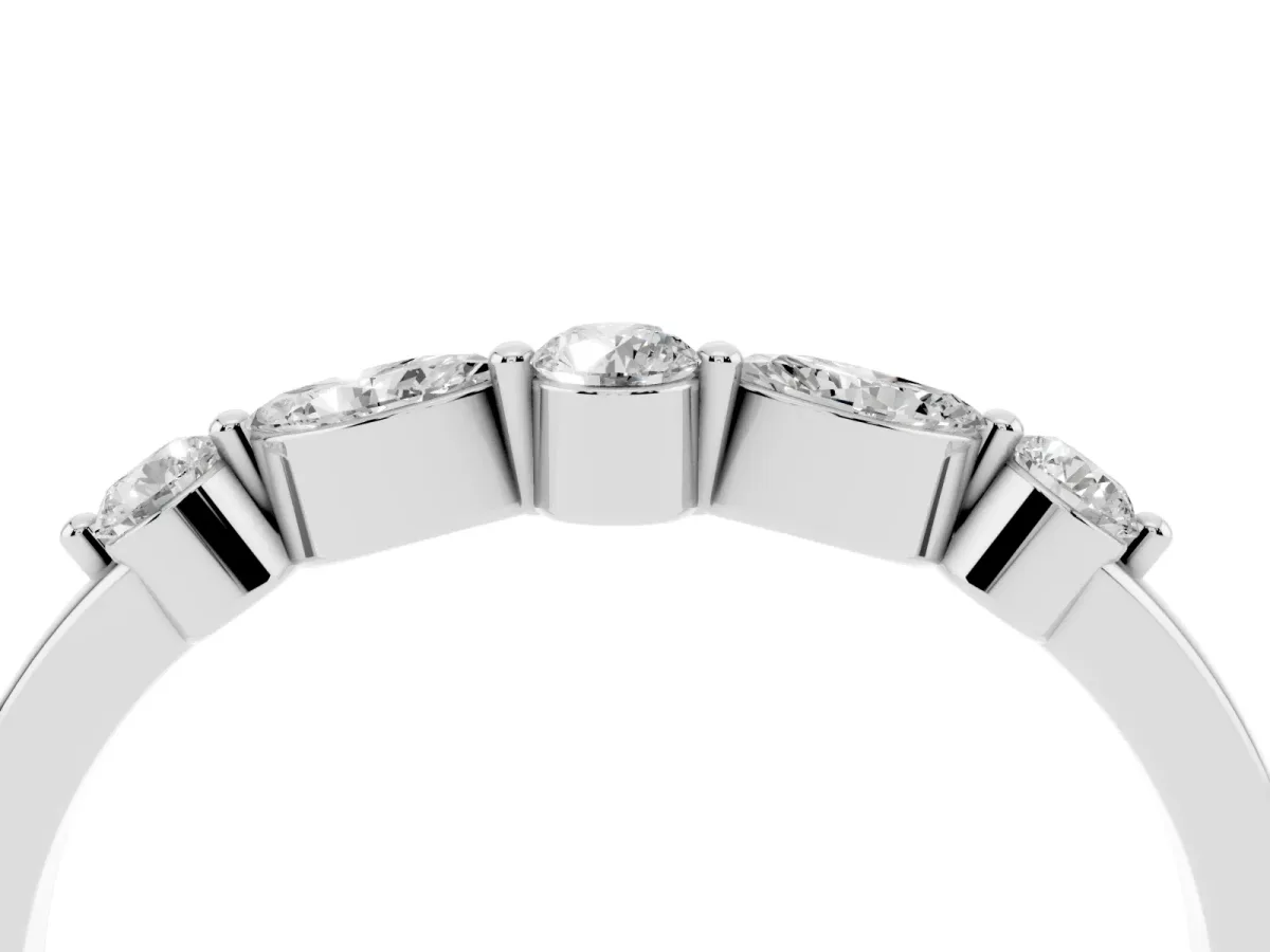 Round and Marquise Diamond Half Eternity Band with Prong Setting Platinum