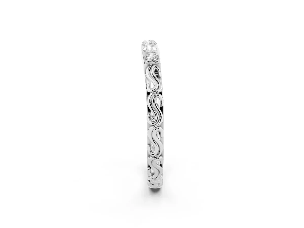 Round Diamond Bar Set Eternity Band with Filigree Design Platinum