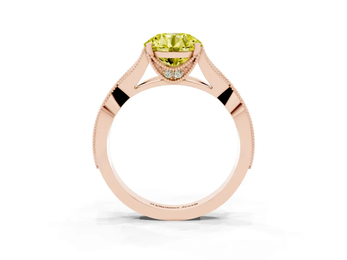 Fancy Yellow Round Cut Cut Diamond Twisted Band with Milgrain Pave Setting and Four-Prong Setting Rose gold