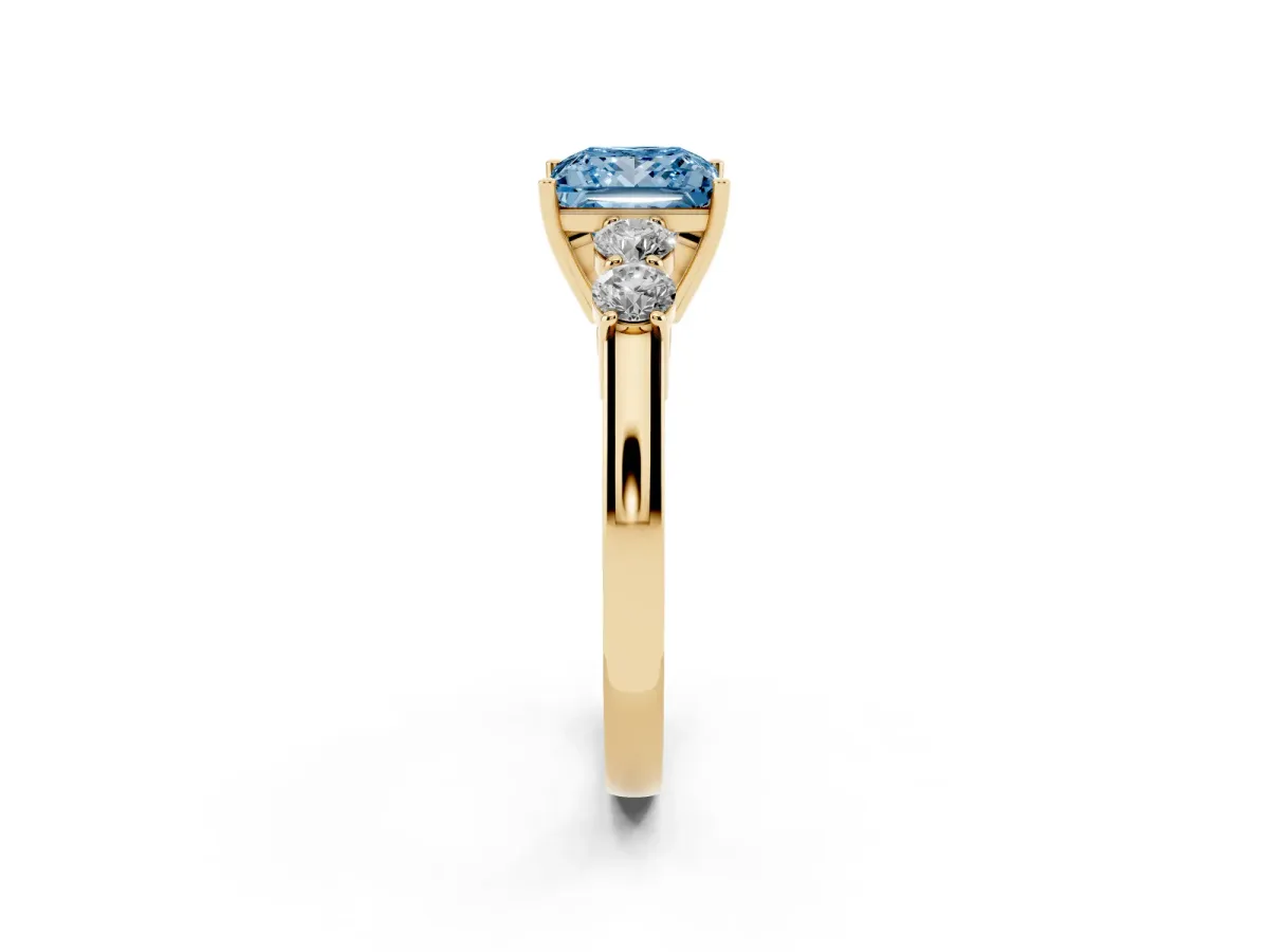 Fancy Blue Princess Cut Cut Diamond Five-Stone Prong Set White Gold Ring Yellow gold