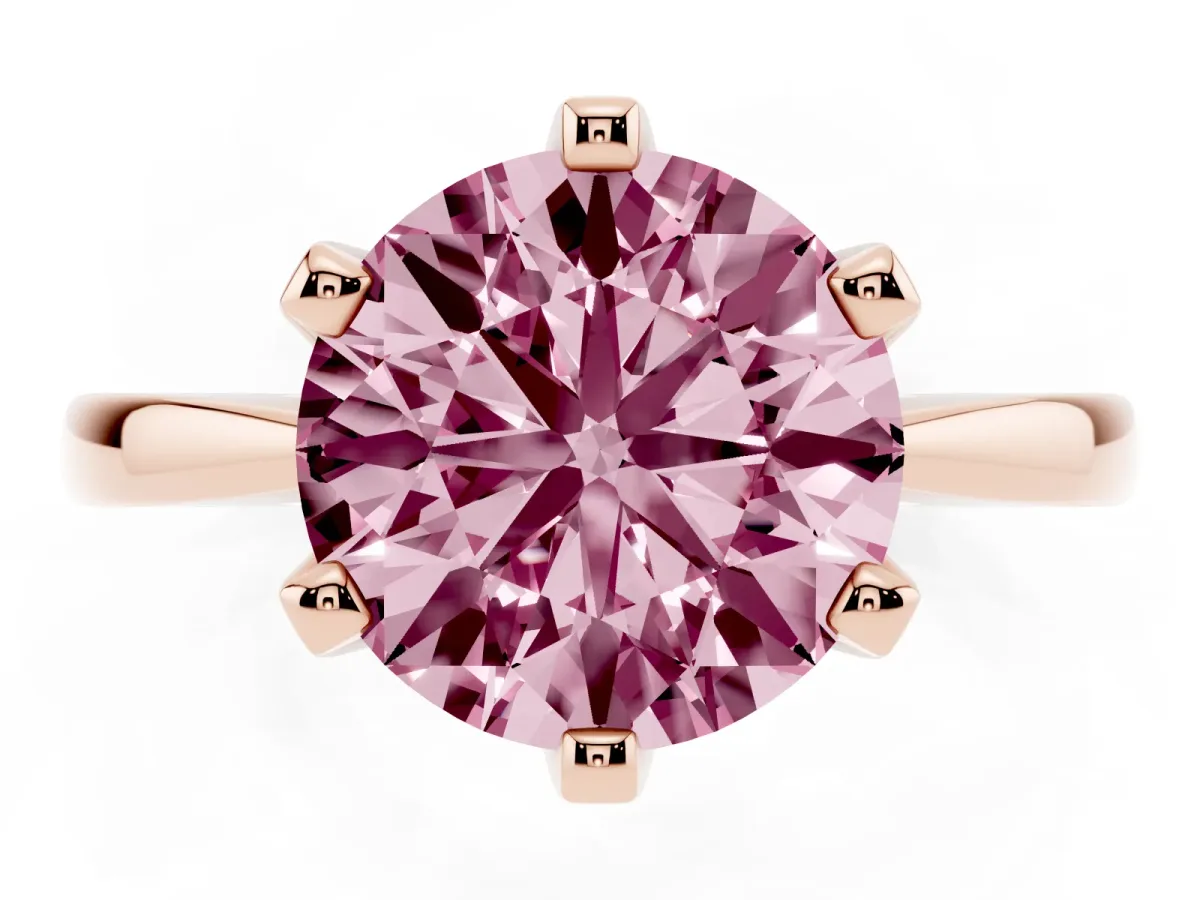 Fancy Pink Round Cut Solitaire Engagement Ring with Six-Prong Setting and Tapered Band Rose gold