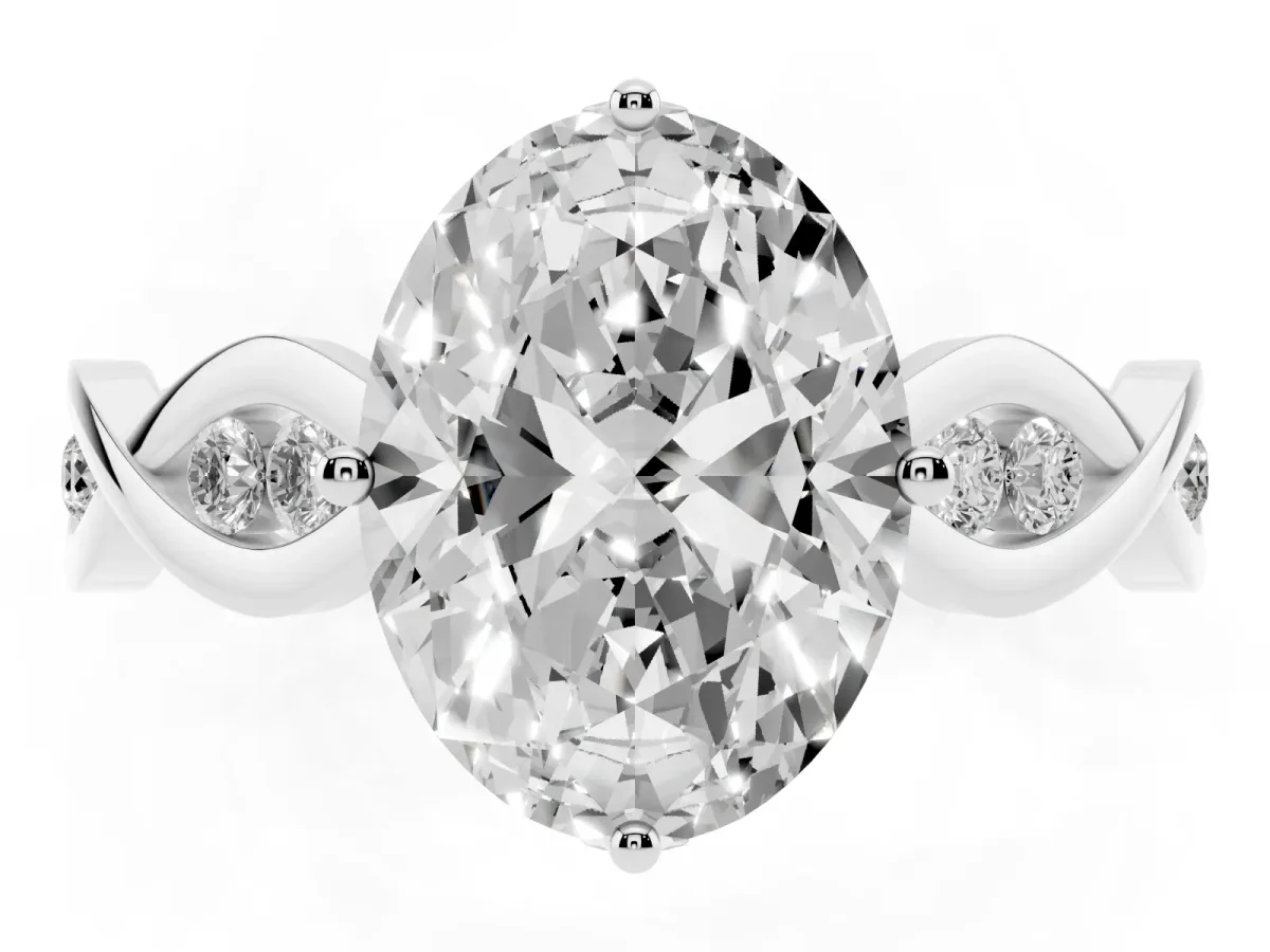 Oval Cut Solitaire Twist Band with Leaf Prong Setting Platinum