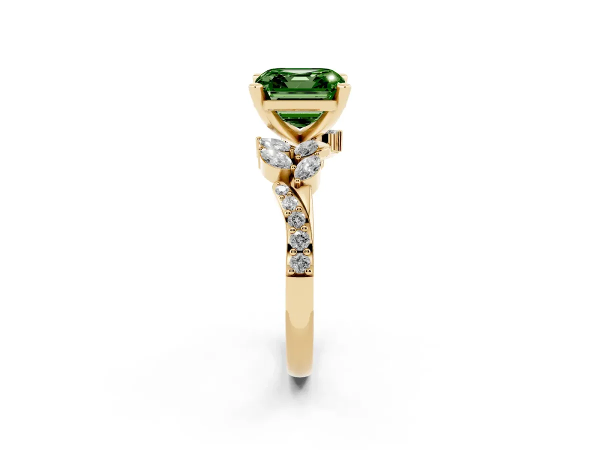 Fancy Green Asscher Cut Solitaire Marquise Twist Band with Six-Prong Setting Yellow gold