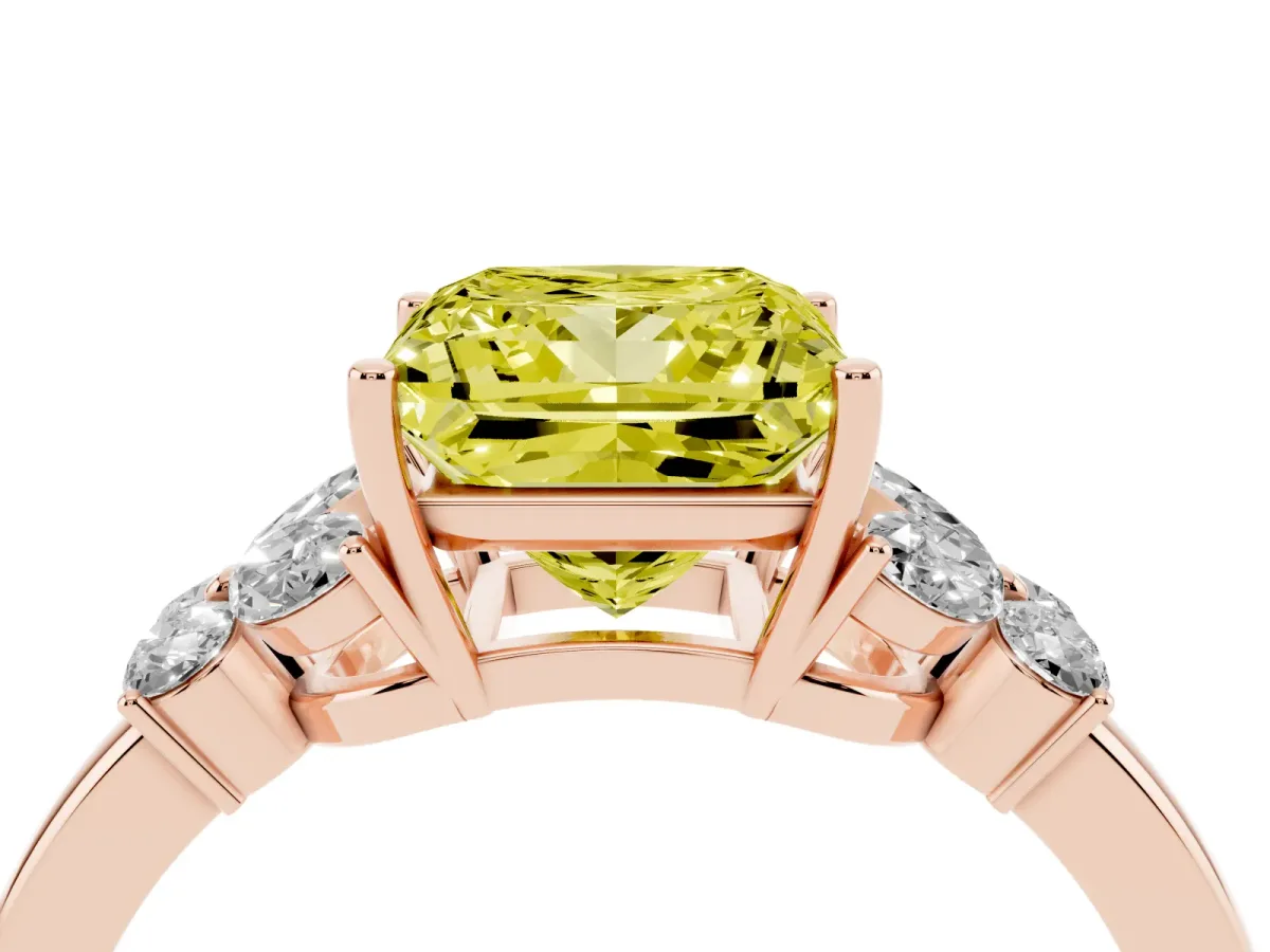 Fancy Yellow Princess Cut Cut Solitaire Floral Diamond Ring with Four-Prong Setting Rose gold