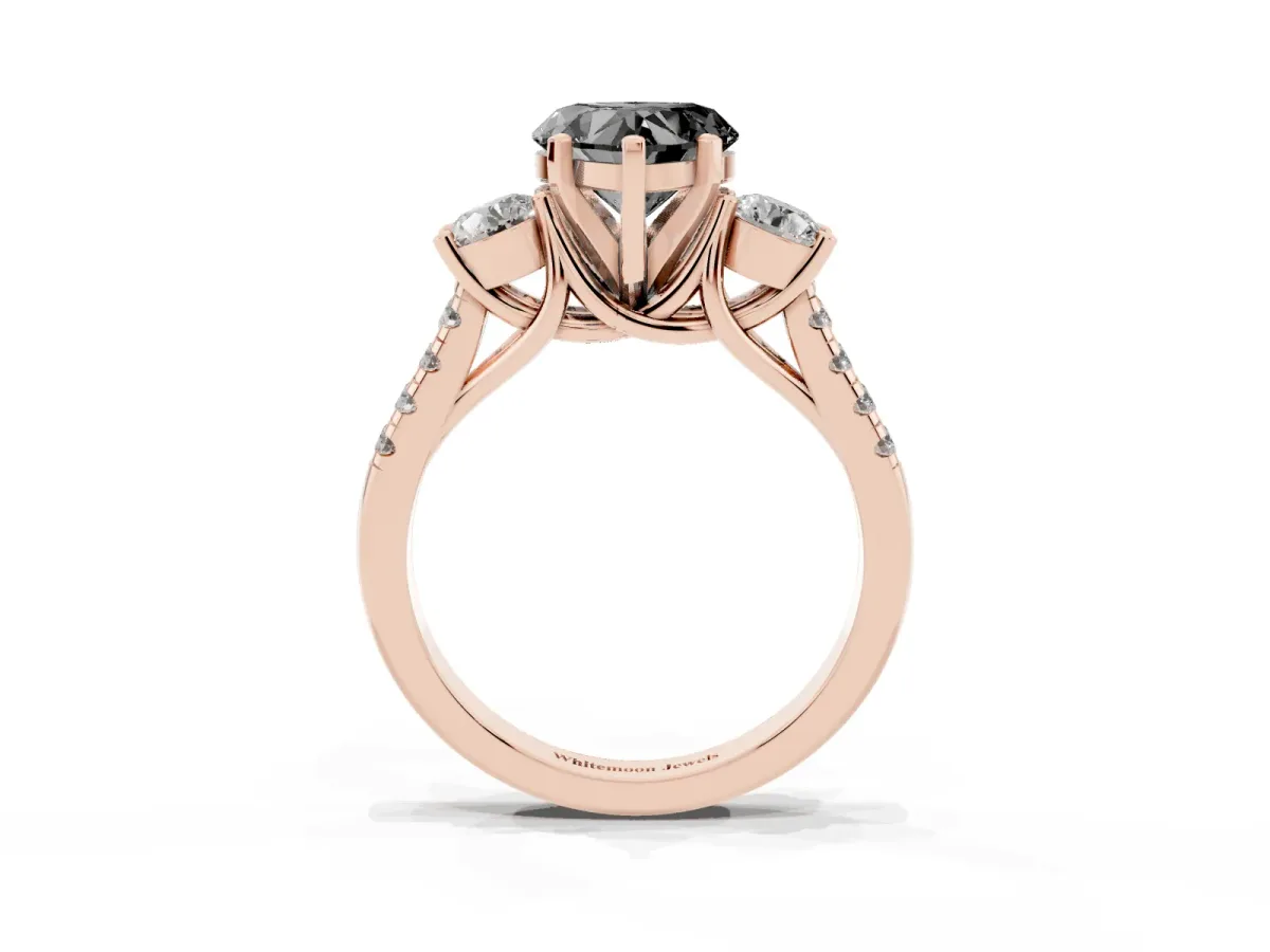Fancy Black Three-Stone Heart Cut Diamond Pavé Band with Four-Prong Setting Rose gold