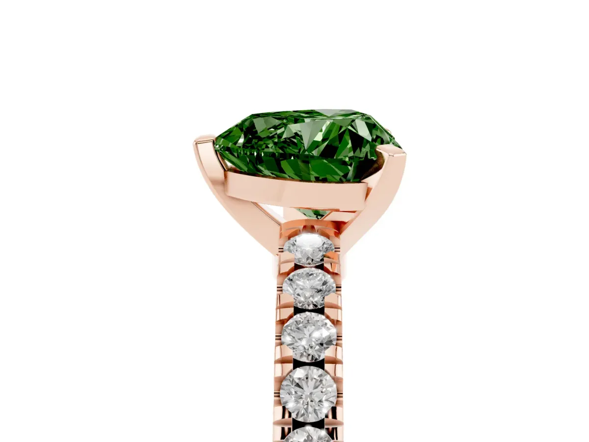 Fancy Green Heart Cut Solitaire Diamond with Pavé Band and Four-Prong Setting Rose gold