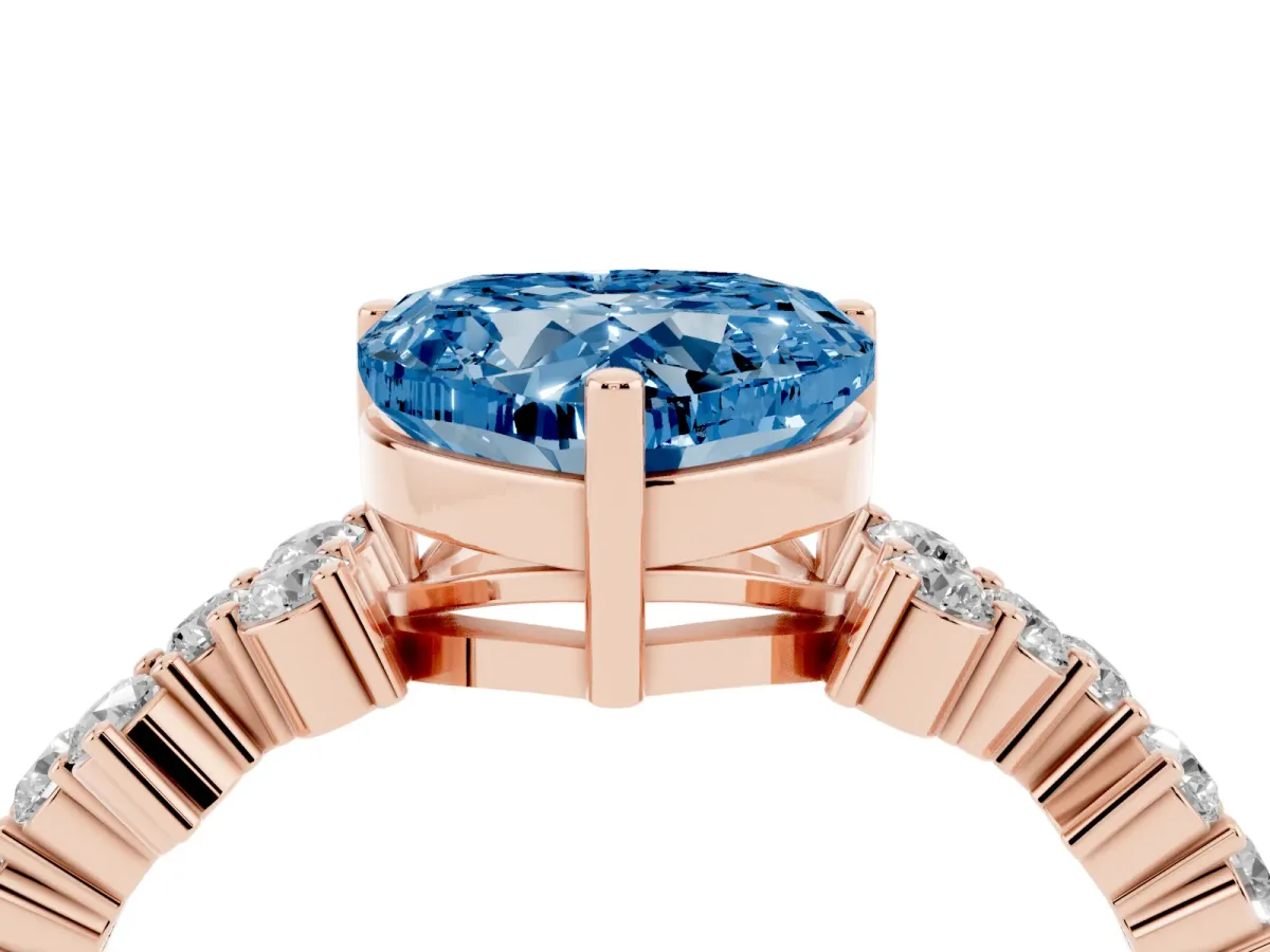 Fancy Blue Heart Cut Diamond Scattered Round Accent Ring with Prong Setting Rose gold