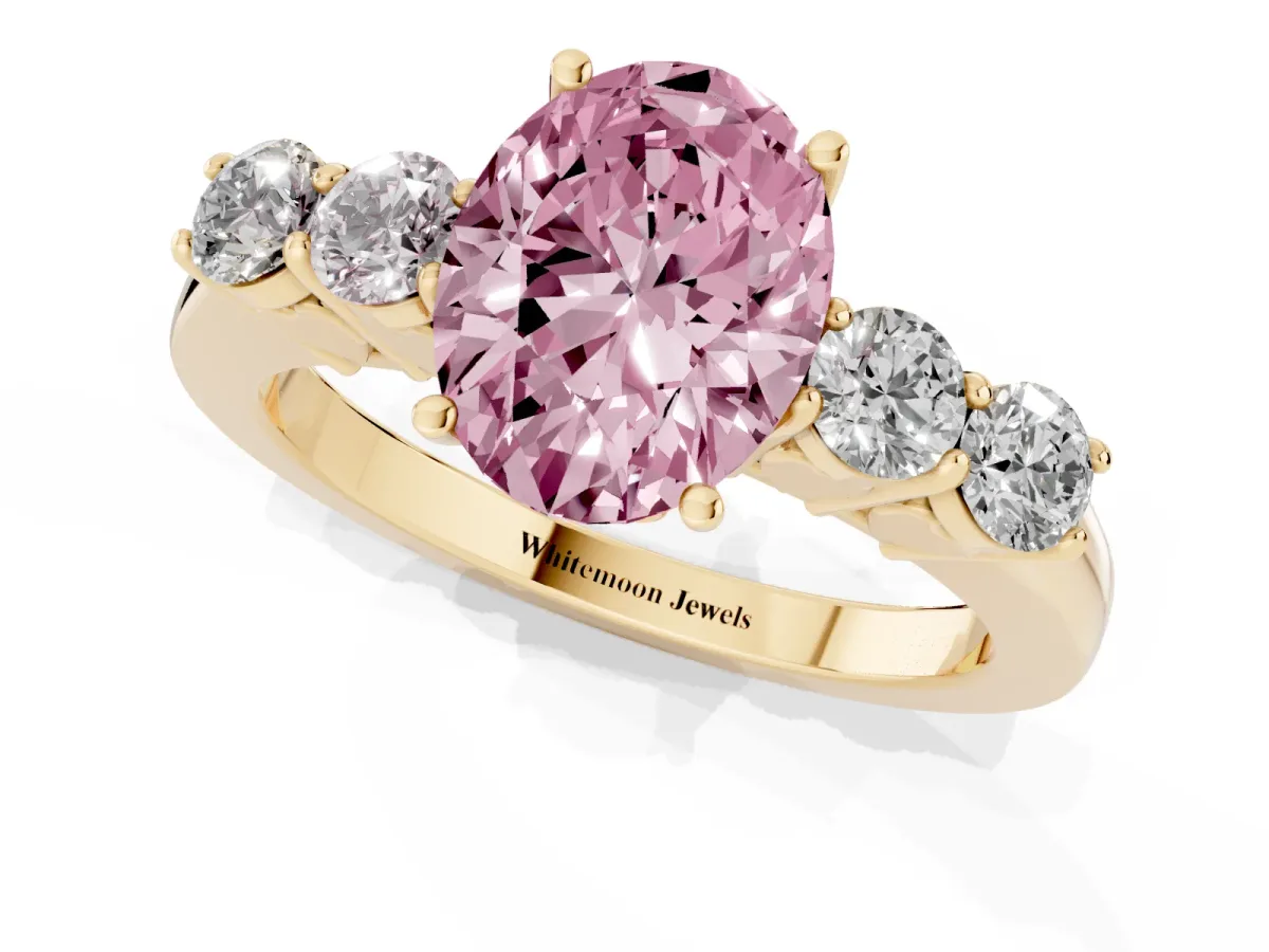 Fancy Pink Oval Cut Cut Diamond Five-Stone Prong Set White Gold Ring Yellow gold