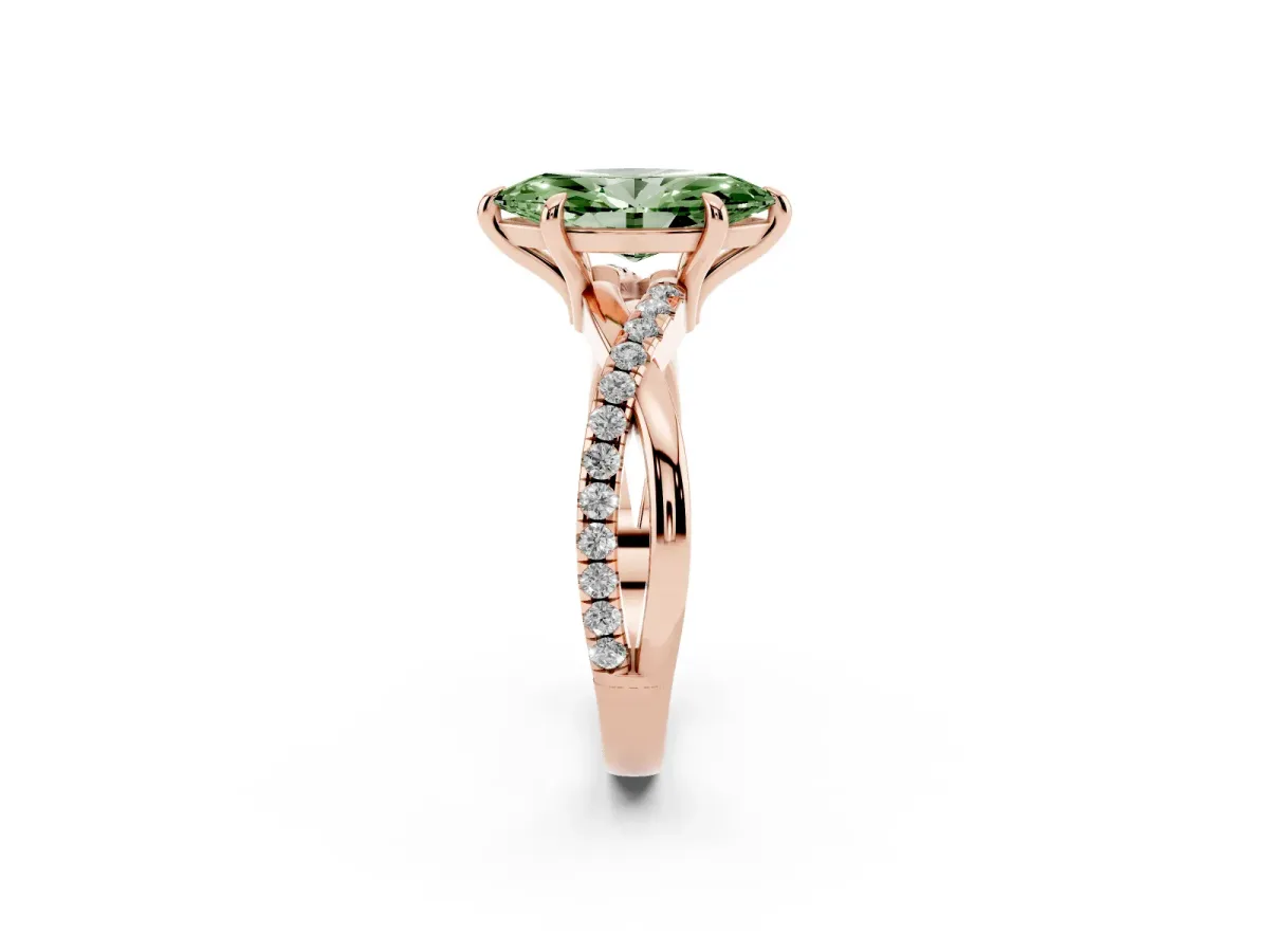 Fancy Green Marquise Cut Cut Diamond Twist Band Solitaire with Prong Setting Rose gold