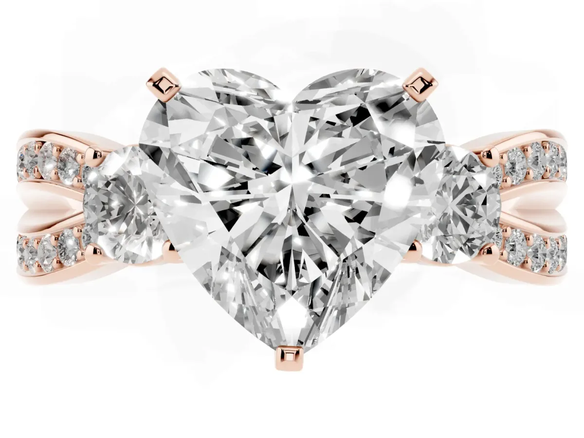 Three-Stone Heart Cut Cut Diamond Twist Band with Prong Setting Rose gold