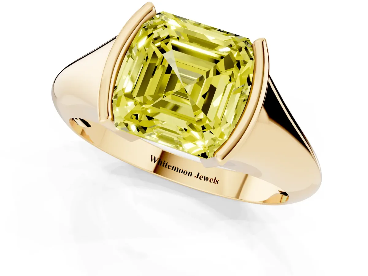 Fancy Yellow Asscher Cut Solitaire Tension Set Diamond Ring Yellow gold