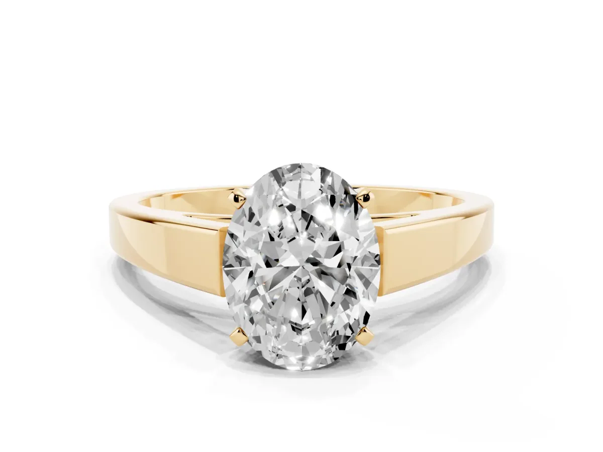 Oval Cut Solitaire Engagement Ring with Four-Prong Setting and Tapered Band Yellow gold