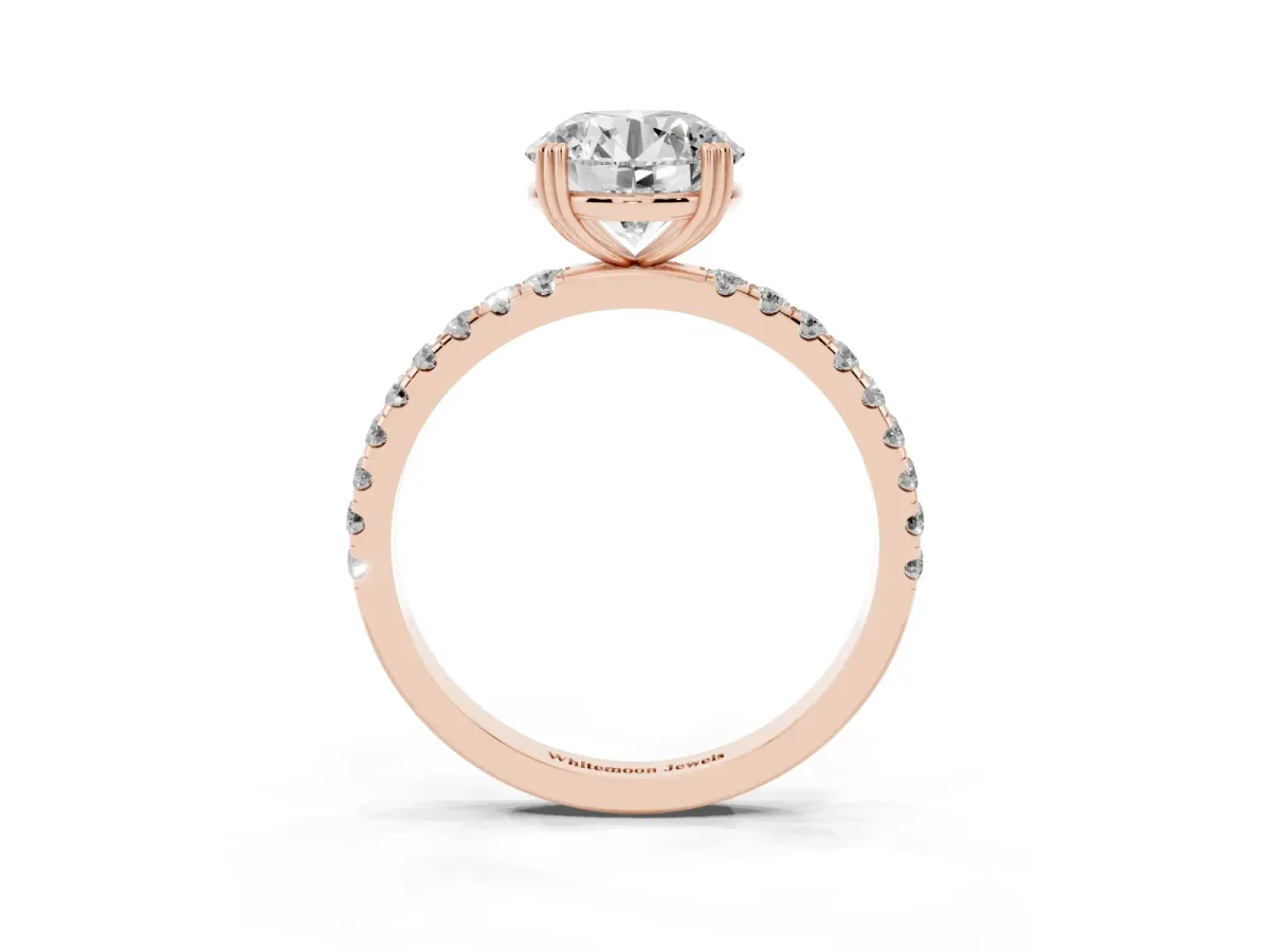 Round Cut Brilliant Solitaire with Pavé Band and Claw Prong Setting Rose gold