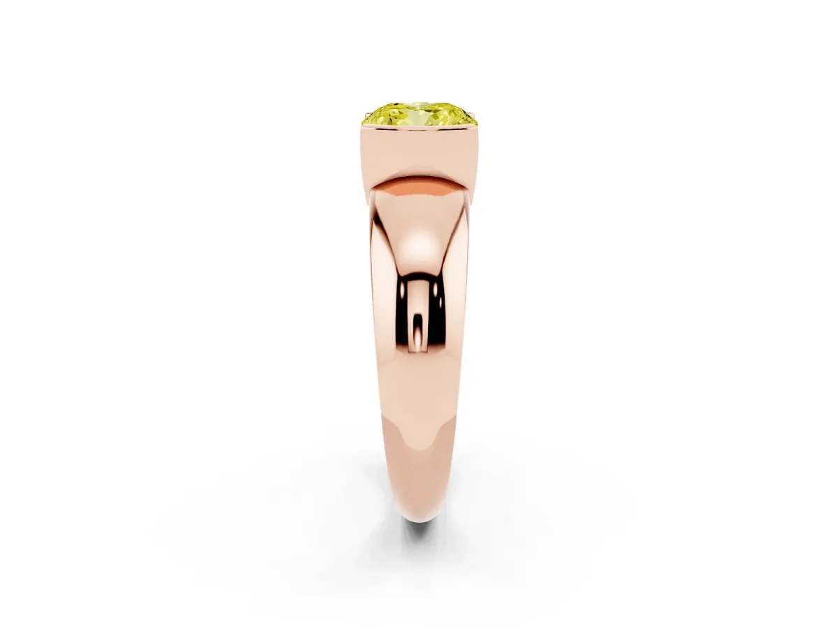 Fancy Yellow Cushion Cut Solitaire Tension Set Diamond Ring with Wide Band Rose gold