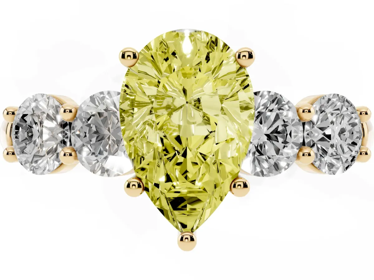 Fancy Yellow Pear Cut Cut Five-Stone Prong Set Diamond Ring with Classic Band Yellow gold