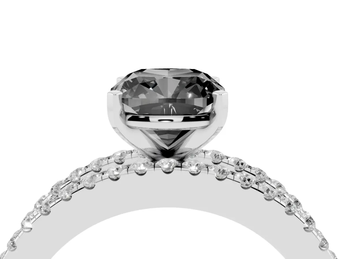 Fancy Black Cushion Cut Diamond Solitaire Ring with Pavé and Channel Set Band Silver