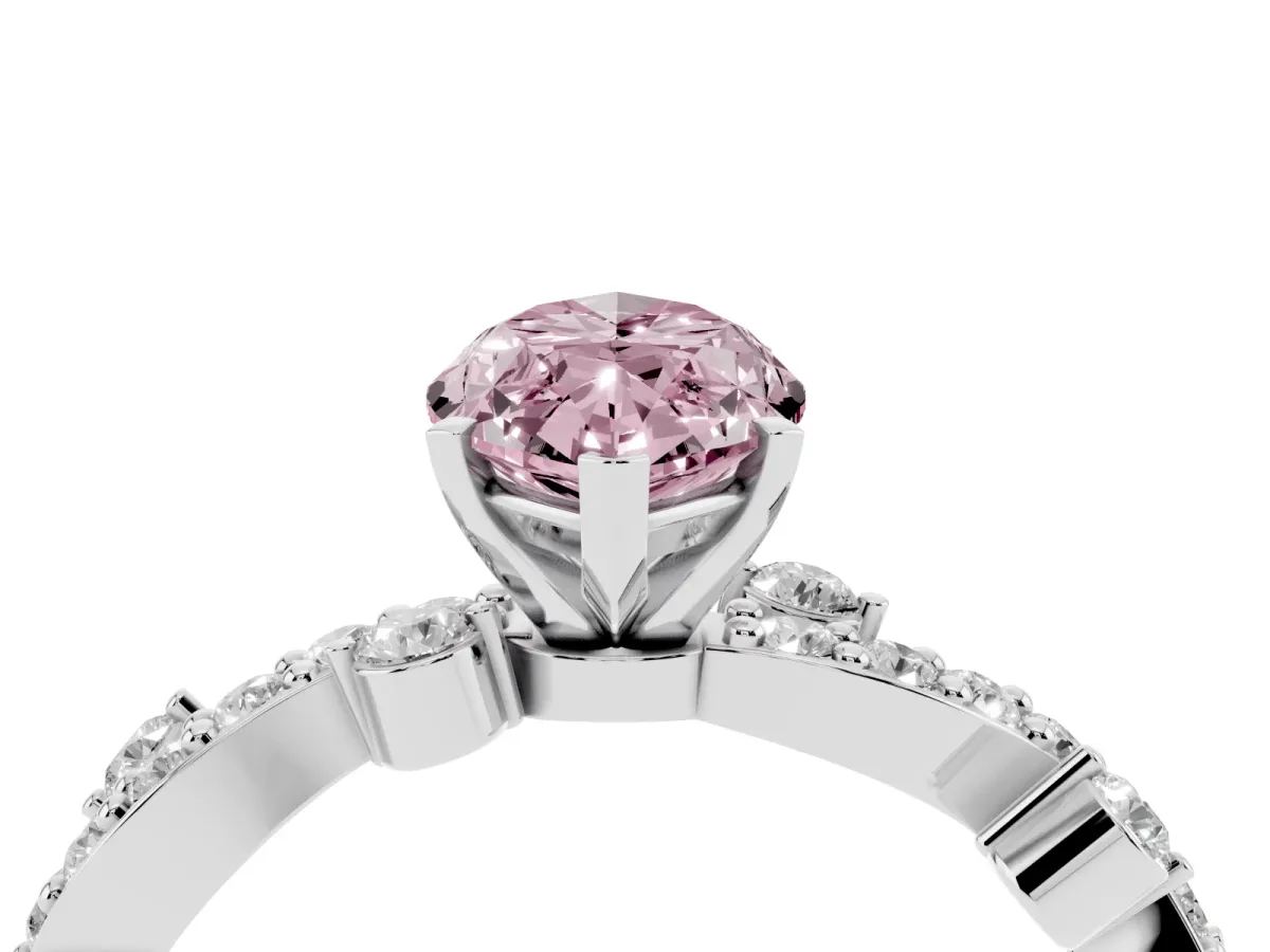 Fancy Pink Marquise Cut Cut Solitaire Diamond Twisted Band with Pave Setting Silver