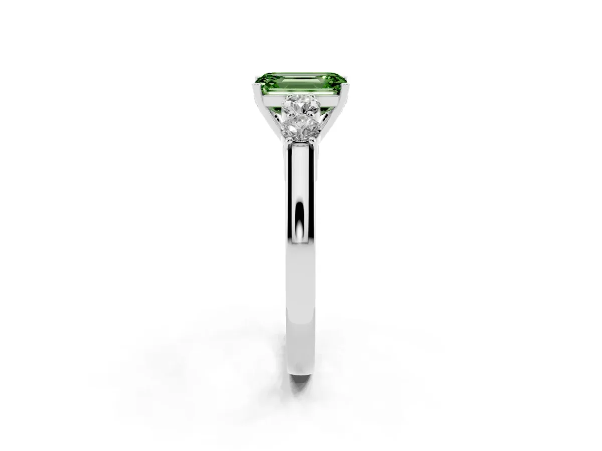 Fancy Green Emerald Cut Cut Diamond Five-Stone Prong Set White Gold Ring Silver