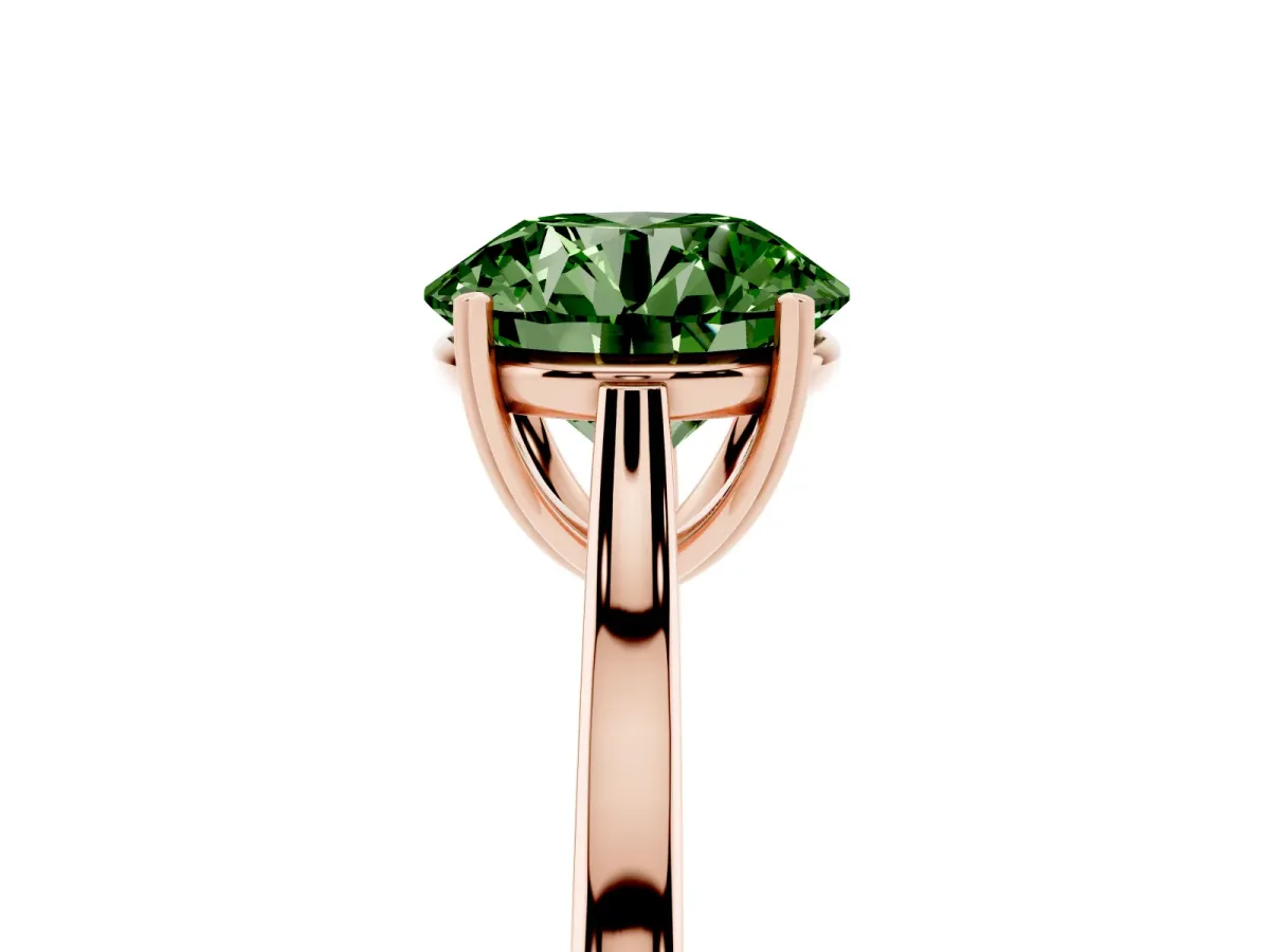 Fancy Green Round Cut Solitaire Heart Prong Engagement Ring with Tapered Band Rose gold
