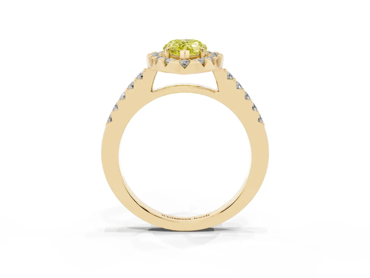 Fancy Yellow Pear Cut Halo Diamond Pavé Solitaire Ring Yellow gold
