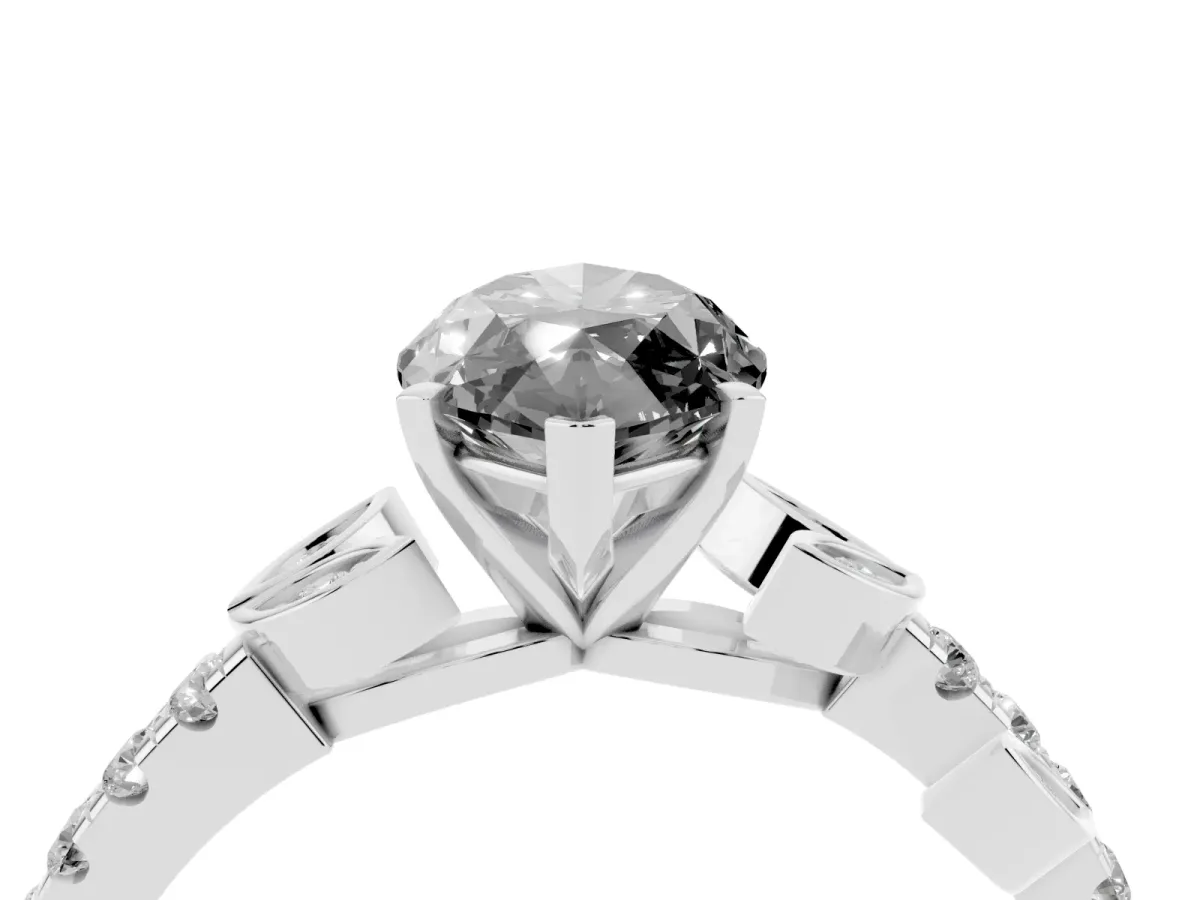 Fancy Black Marquise Cut Solitaire Leaf-Inspired Diamond Ring with Pavé Band and Four-Prong Setting Silver