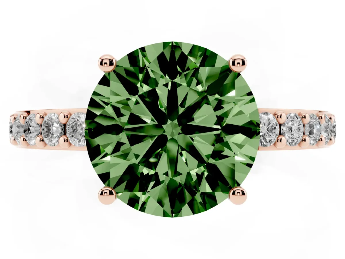 Fancy Green Round Cut Cut Diamond Solitaire with Pave Band and Four-Prong Setting Rose gold